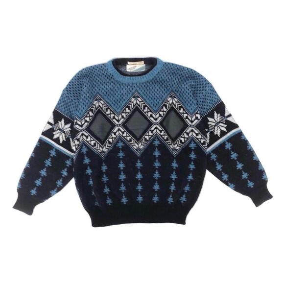 80s leather patch sweater 1980s vintage - Picture 1 of 4